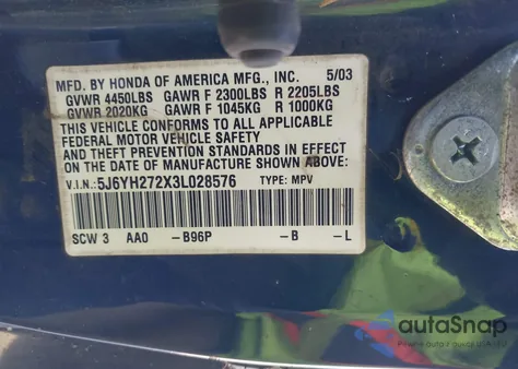 2003 Honda Element Dx from USA, damaged, VIN 5J6YH272X3L028576